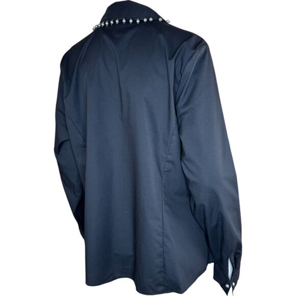 BEAUTIFUL by Lawrence Zarian Hidden Placket Poplin Shirt W/ Pearl Detail Black L - Picture 9 of 14